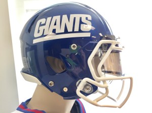 New York Giants' Thursday Night Football Color Rush helmet. Photo property of Danielle McCartan @coachmccartan