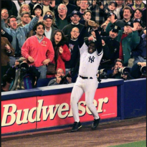 New York Yankees third baseman Charlie Hayes catches the final out of the 1996 World Series. Photo Courtesy of the NY Daily News.